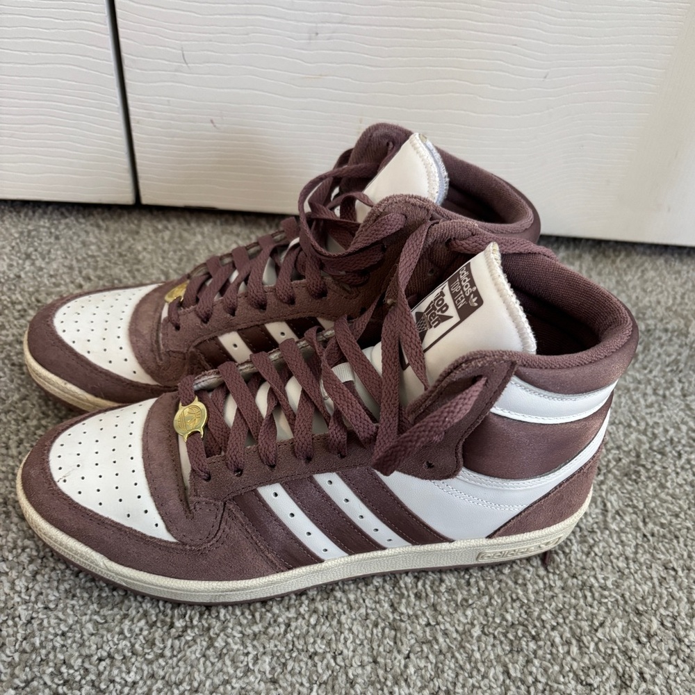 Brown and White High-Top Sneakers